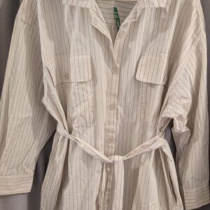 GAP Organic Cotton Striped Mini Shirtdress in Beige Stripe
